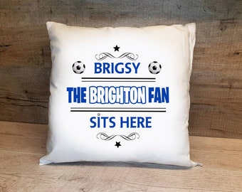 Personalised Brighton FC Cushion. Personalised with any name. Football fan cushion Brighton football club cushion gift