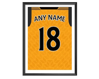 Wolves 2020/21 Football Shirt Print / Canvas Print - Personalised Any Name Any Number, Wolverhampton Wanderers Football Club