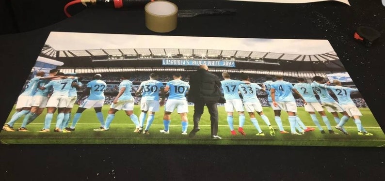 Manchester City mcfc 18/19 Guardiola's Blue & White Army champions Canvas image 2