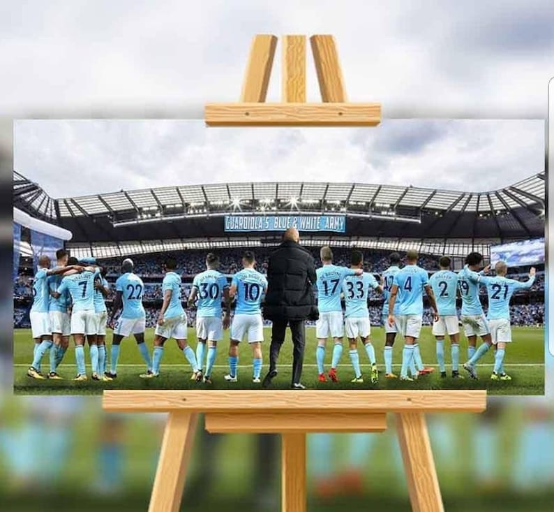 Manchester City mcfc 18/19 Guardiola's Blue & White Army champions Canvas image 1