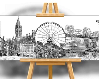 Manchester MUFC Skyline Canvas Sketch Manchester United Version