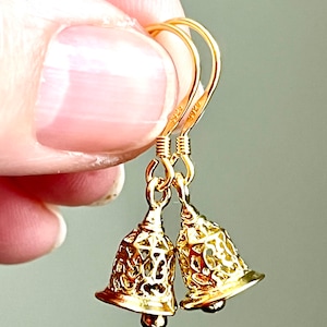 Tiny Gold Bells, Easter bell earrings, Christmas bells, Christian gift, Easter bells