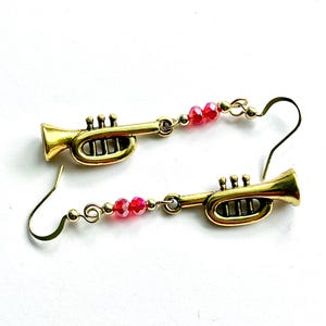 Gold trumpet earrings, Holiday trumpet drops