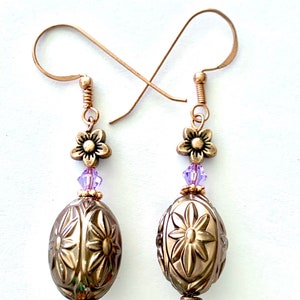 Easter earrings, Copper Floral Easter egg earrings