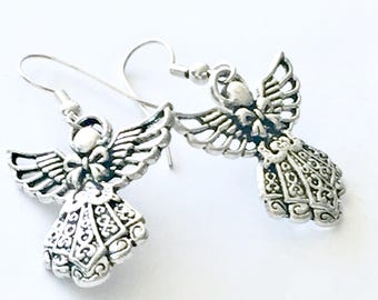 Silver angel earrings, Christmas angel earrings, Easter angel earrings, Christian gift, angel gift