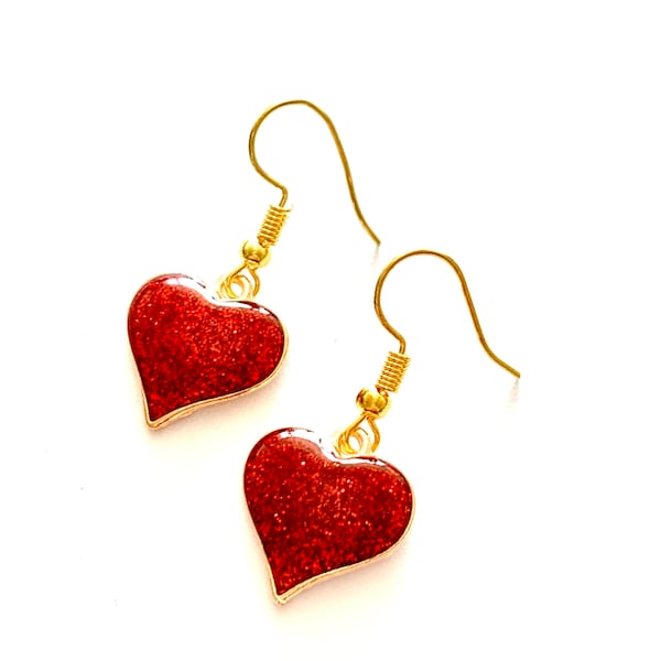 Valentine's Day earrings, Mothers Day love earrings, sparkly red heart earrings