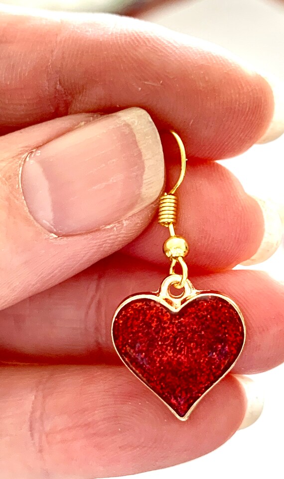 Valentines earrings/ Red heart earrings/ sterling silver glass
