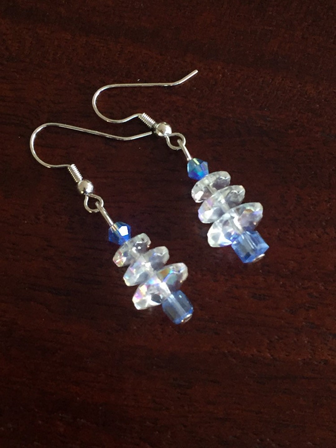 Christmas Tree Earrings, White and Blue Glass Holiday Tree Earrings ...