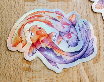 Watercolour Koi Fish • Holographic Sticker • Avatar inspired Ying Yang