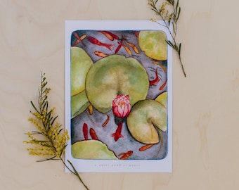 Watercolour • Fish pond with water lilies A5 • PRINT