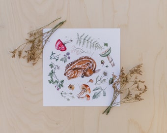 Watercolour • Sleeping Deer • SQUARE PRINT 21CM