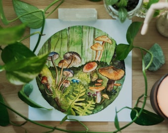 Watercolour • Mushrooms Woods • SQUARE PRINT 21CM