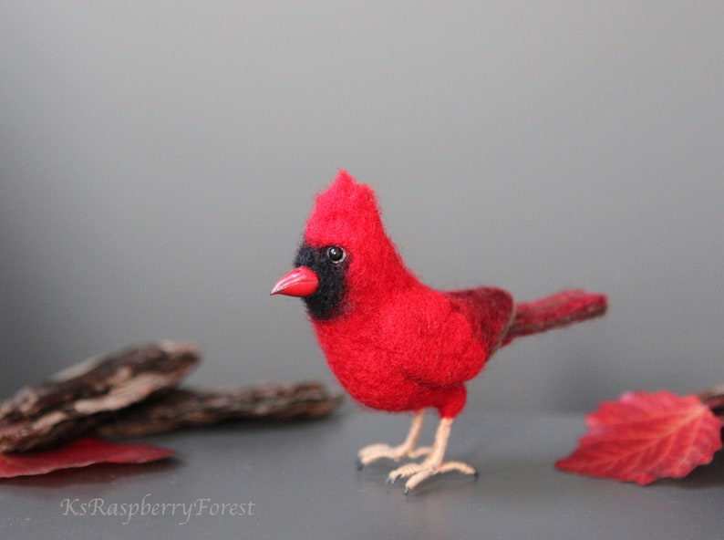 Needle felted Northern Cardinal Red cardinal  Cardinalis image 0