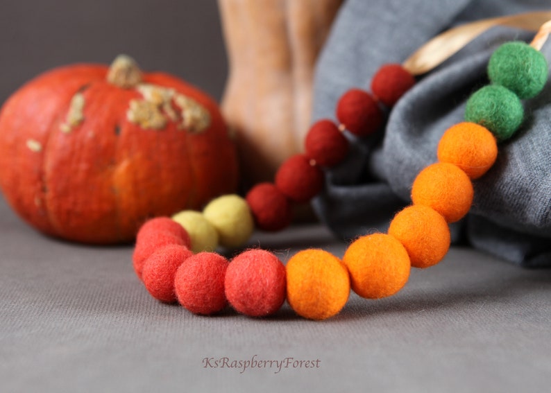 Felt Ball Necklace Colorful Necklace Wool beads Necklace image 0