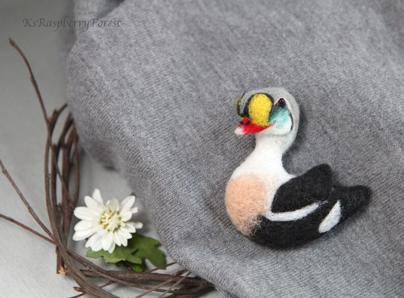 Felted King Eider  Needle felted Bird Brooch Somateria image 0