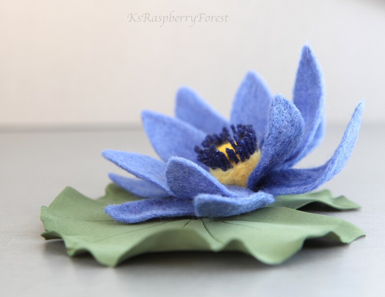 Blue water lily Egyptian Blue Lotus Flower brooch Flower image 0
