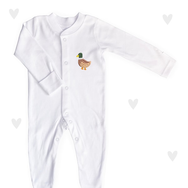 Ente Baby Sleepsuit, Baby Ankündigung, Baby Shower, personalisiert, Unisex, bestickt