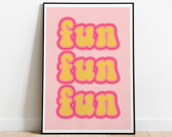 Fun Retro Wall Print: Pink & Yellow Home Decor