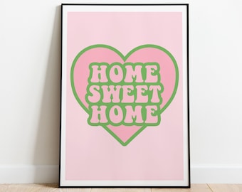Home Sweet Home Print: Pink & Green Heart Decor