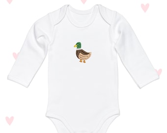 Body de bebé con bordado de pato: mono de algodón de manga larga