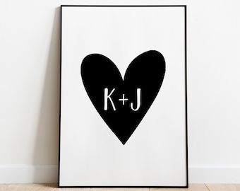 Couples Personalised Heart Print Wall Art