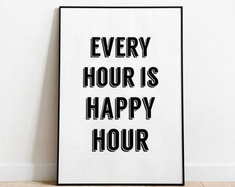 Happy Hour Wall Print, Home Bar, Kitchen, Wall Art