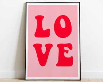 Love Funky pink red retro home decor wall print wall art