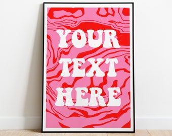 Custom Text Wall Print Wall Art Any Text Here Pink Red Colourful