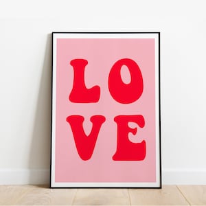 Love Funky pink red retro home decor wall print wall art
