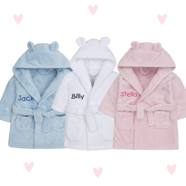 Baby Bath Robes Personalised White Pink Blue Gifts