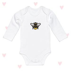 Body de bebé Bumble Bee: Body de algodón de manga larga bordado