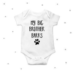 Dog Big Brother Babygrow, Baby Announcement, Baby Shower, Baby Bodysuit, Personalised Pet Baby Gifts