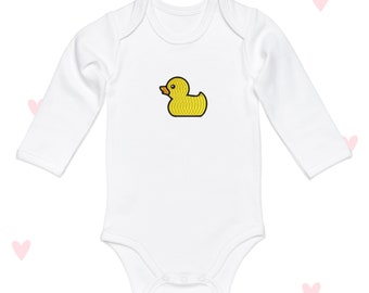 Body de bebé de algodón de manga larga con bordado de pato de goma
