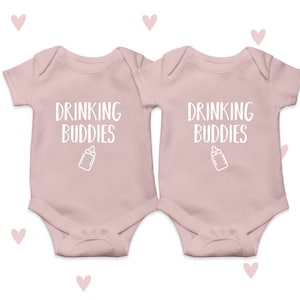 Drinking Buddies Baby Grow Set Twin Baby Gifts Personalised Funny image 3