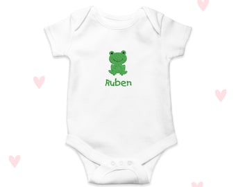 Frog Embroidered Baby Grow: Personalized Cotton Newborn Gift