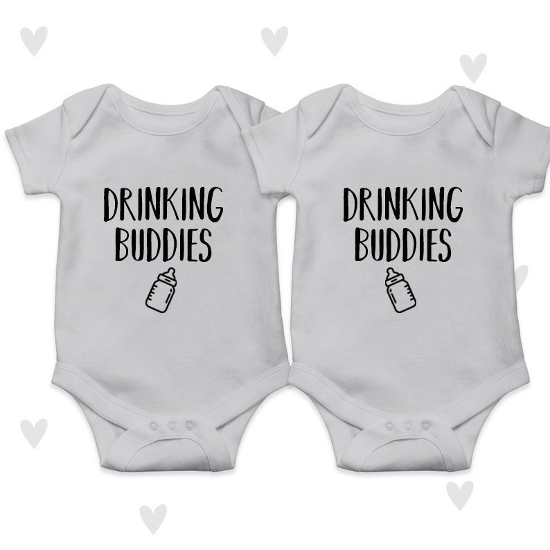 Drinking Buddies Baby Grow Set Twin Baby Gifts Personalised Funny image 4