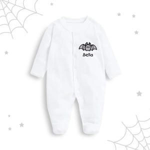 Personalized Bat Embroidered Baby Sleepsuit - Halloween Outfit