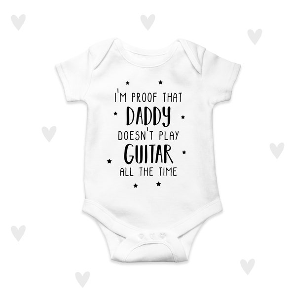 Guitar Daddy Babygrow, Baby Announcement, Baby Shower, Unisex, Personalised Musician Baby Gifts