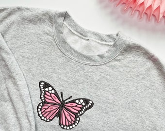 Butterfly Embroidered Sweatshirt Adults Jumper Clothing Women's Men's Unisex