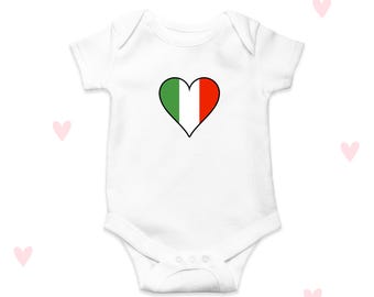 Italian Baby Grow, Italy Flag Love Heart, Personalised Newborn Clothes