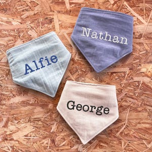 Cute Embroidered Baby Bibs Newborn Boys Gift Bandana Bib Blue and Grey
