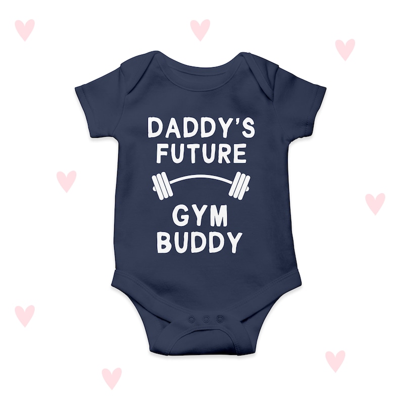 Daddy's Gym Baby Grow Funny Workout Gifts Newborn Baby Announcement Shower Gifts Navy