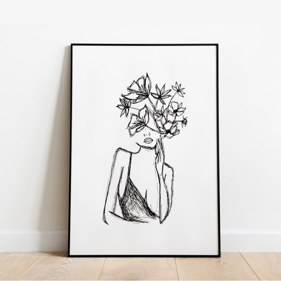 Rubber een vuurtje stoken dividend Flower Girl mooie kunst aan de muur schets leuke muur print - Etsy België