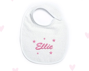 Personalisiertes Babylätzchen: Bestickter Name & Sterne, Geschenk zur Geburt