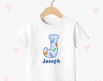 Dinosaur Personalised Kids T-shirt, T-REX Animal Theme Clothing, Boy Girl Name Gift
