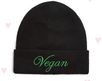 Vegan Embroidered Beanie, Vegan Gift