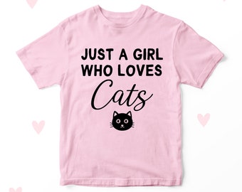 Cat Lover Girls T-shirt Kids Clothing Cute Personalised Gifts Pink White Blue