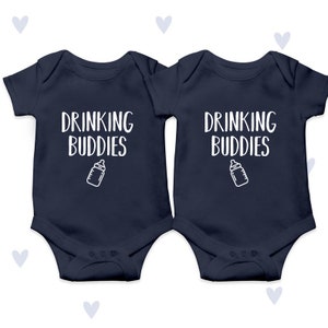 Drinking Buddies Baby Grow Set Twin Baby Gifts Personalised Funny image 6