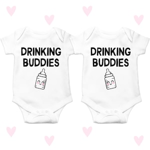 Drinking Buddies Baby Grow Set: Twin/Best Friend Cotton Bodysuits