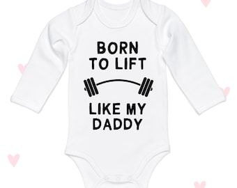 Lift like Daddy Baby Grow Weightlifting Gym Dad Funny Gifts Long Sleeve